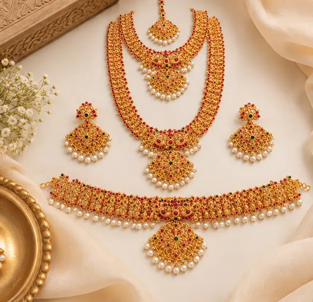 South Indian Traditional Gold Look Bridal Jewellery Set for Women – Multicolor – Jokerwal Brothers