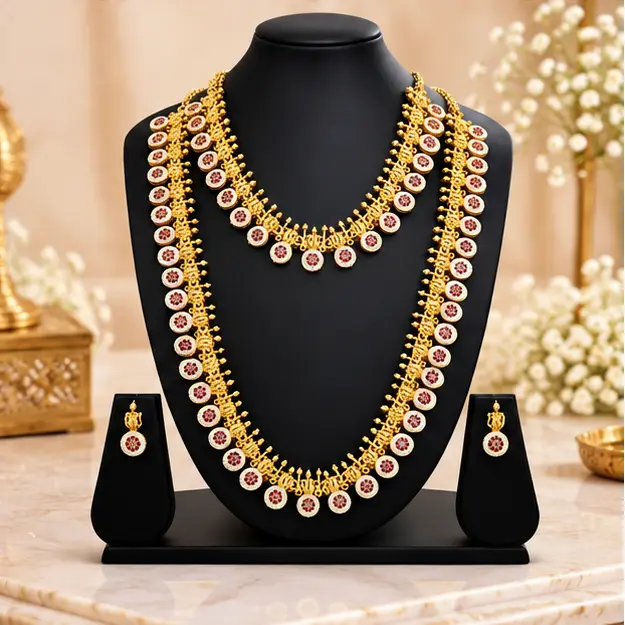 Traditional Gold Plated Necklace Set for Women | Long Haram Necklace with Earrings | Bridal & Wedding Jewellery – Gold – Jokerwal Brothers